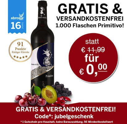 1 Flasche Wein gratis